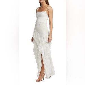 Alice + Olivia High Slit Ruffle Maxi Dress